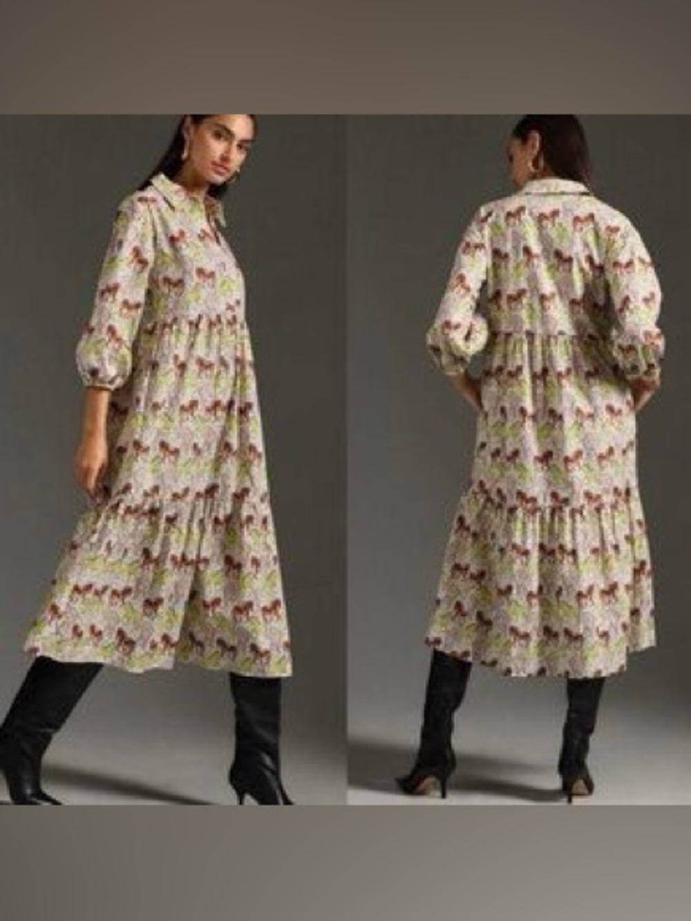 Anthropologie Maeve The Bettina Shirt Dress Horse Print Women's Size XS - Picture 2 of 8